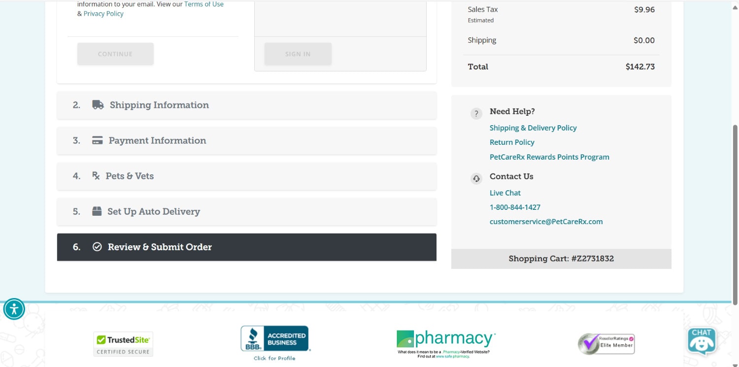 PetCareRx.jpg - order process on their website