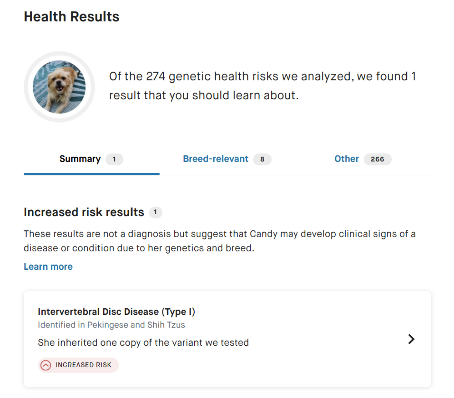 Embark Dog DNA Test - candy's health results