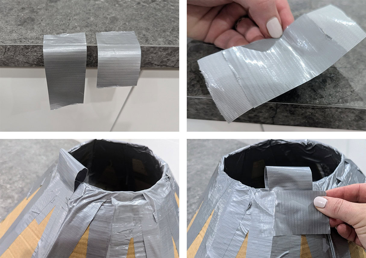 attaching loops to the cardboard collar using tape