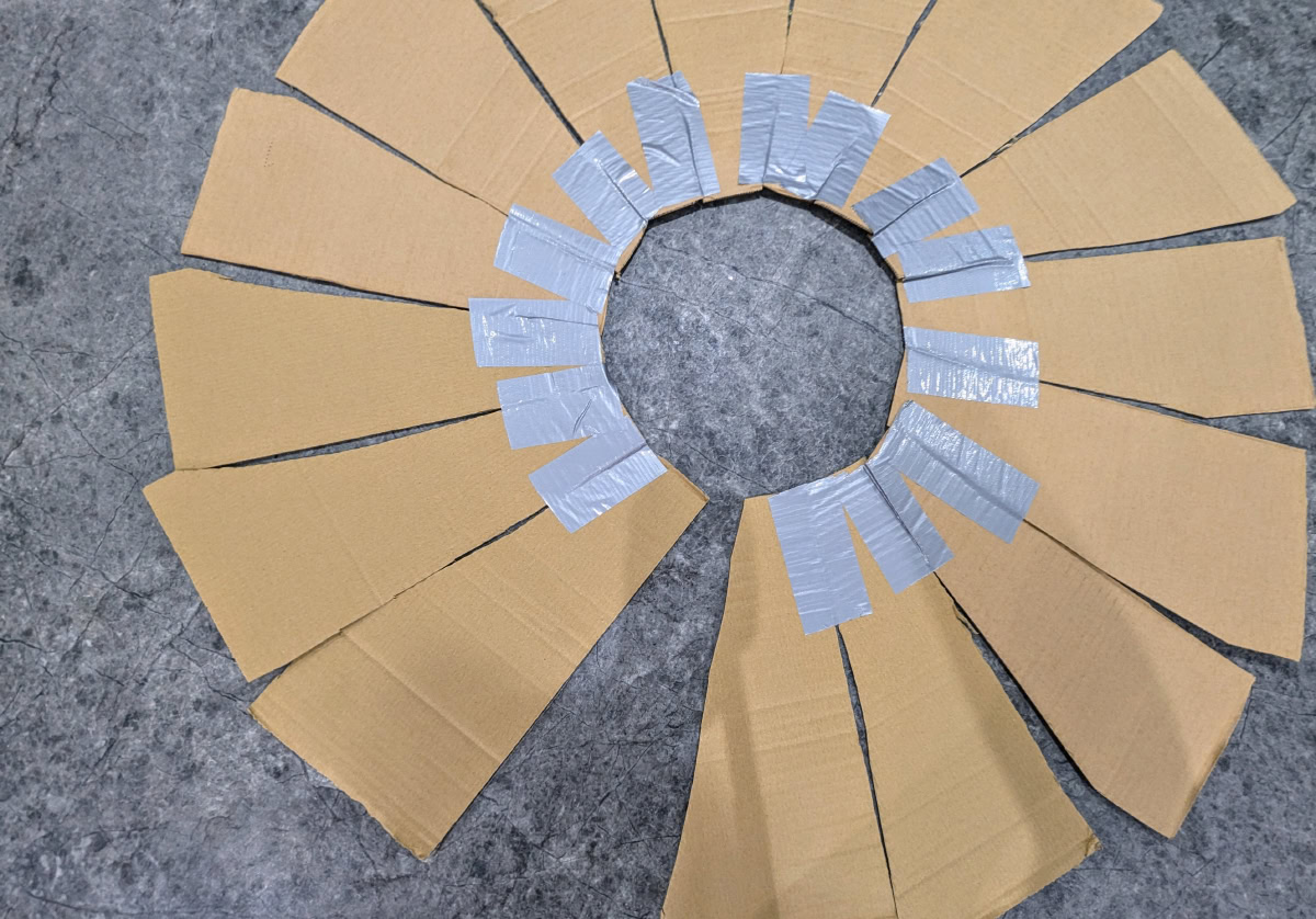 connecting cardboard pieces with tape