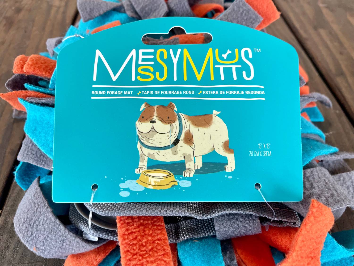 Messy Mutts Round Forage Mat Review - close up of product new and unused