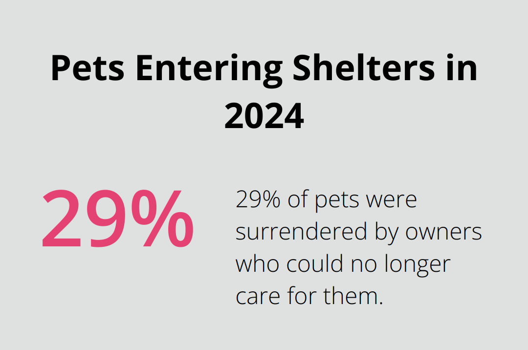 Pie chart showing 29% of pets entering shelters were surrendered by owners who could no longer care for them