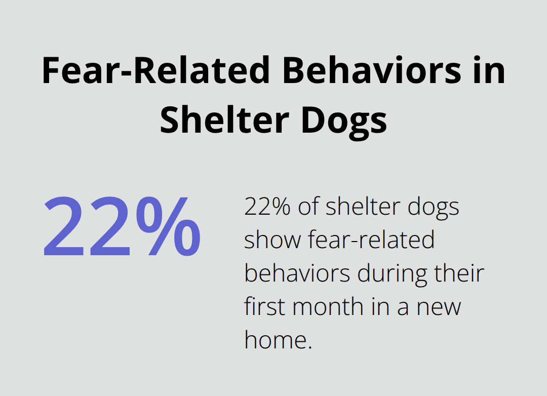 Pie chart showing 22% of shelter dogs exhibit fear-related behaviors in their first month at a new home - rescue dog adjusting to new home