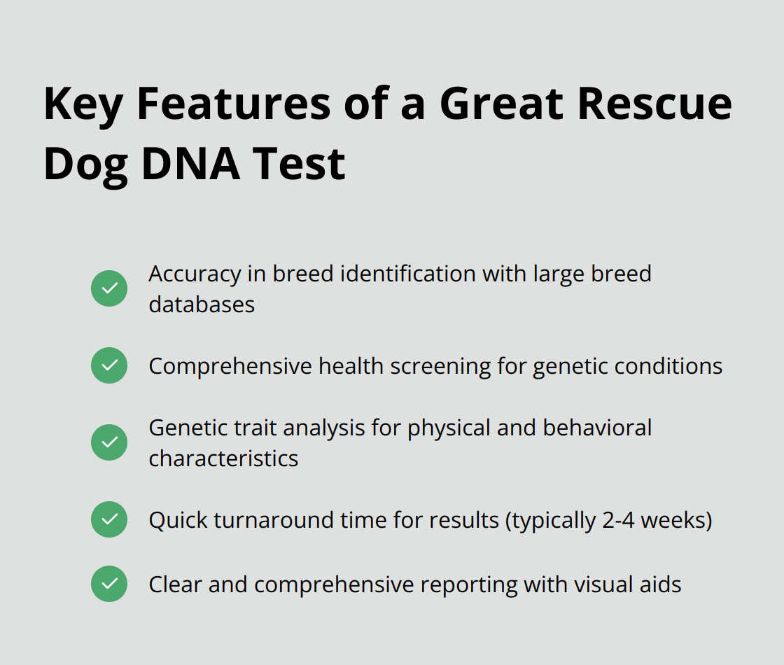 A hub and spoke chart showing various insights provided by dog DNA tests, including breed identification, health screening, trait analysis, adult size estimation, and ancestry information.